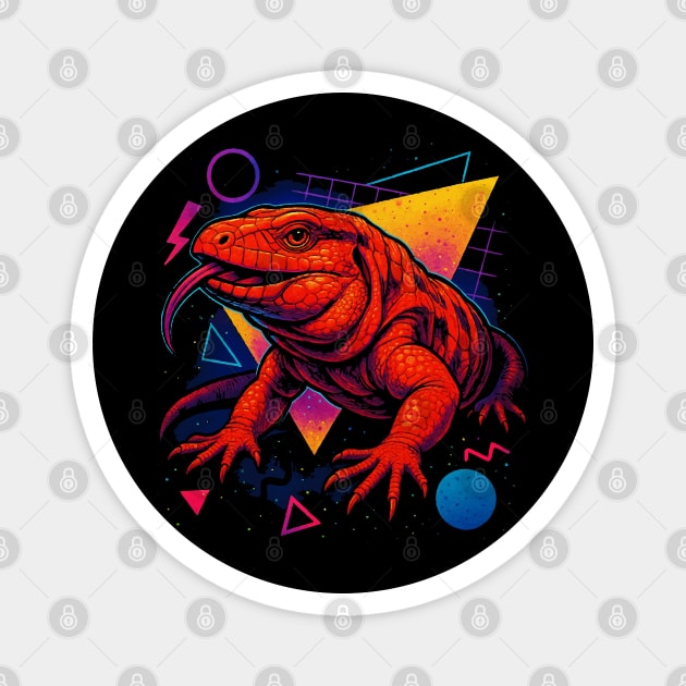 Retro Neon Red Tegu Magnet by Reptiq's Store